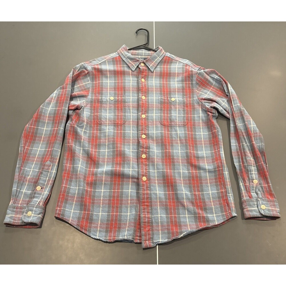 Polo Ralph Lauren Flannel Shirt Men's L Blue Red Button Front Double Pocket